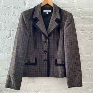 Jones Studio Blazer Womens Brown Black Printed Lined Jacket Size 12 Sleek Chic
